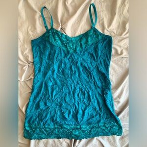 Dress Barn Teal Turquoise Blue Green Y2K Tank Top Cami Lace Detail